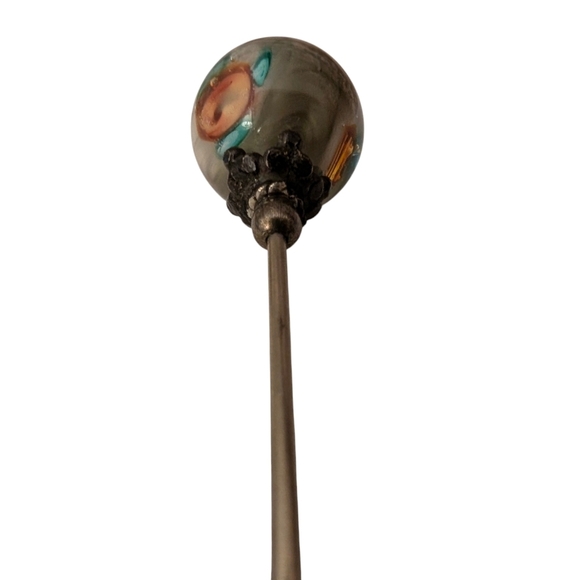 VENETIAN ART Glass Beaded Silver Stick Pin Grey Pink Aqua Floral 1930 - Picture 3 of 7